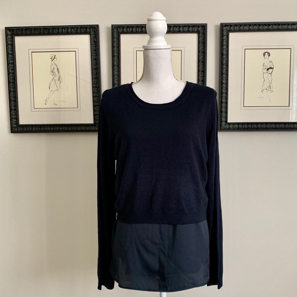 Navy Blue Long Sleeve Crop Sweater